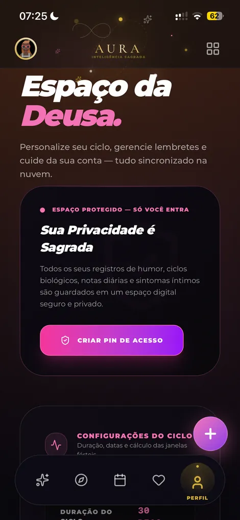 Tela real do Aura — Privacidade